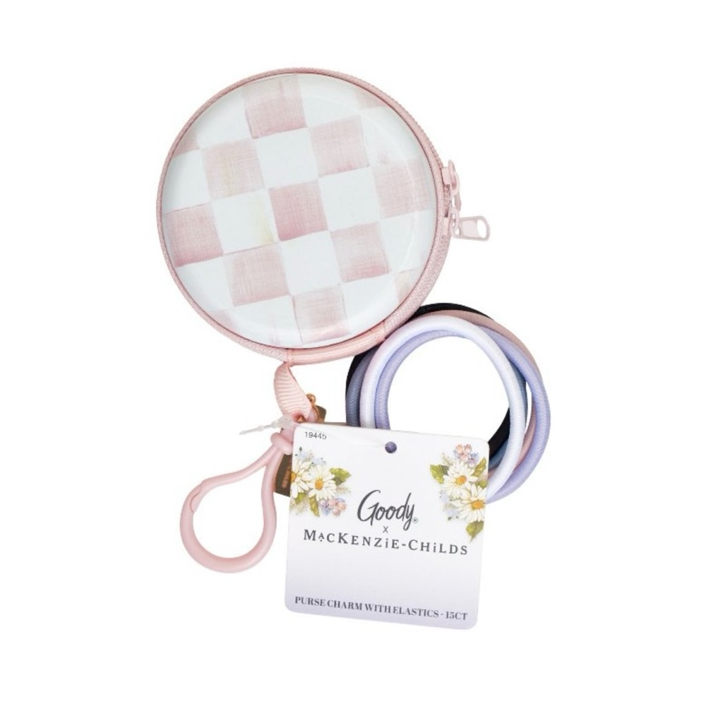 Goody x MacKenzie Childs Pouch Rosy Check Purse Charm 15ct Elastic Hair Ties New